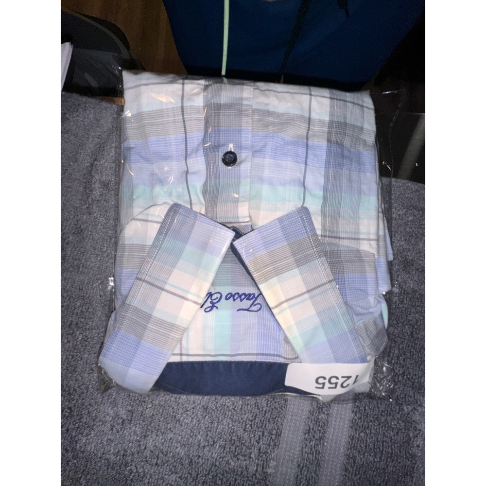 Tasso Elba Mens Plaid Long Sleeve Button Down Shirt Blue Grey White L - Picture 10 of 10